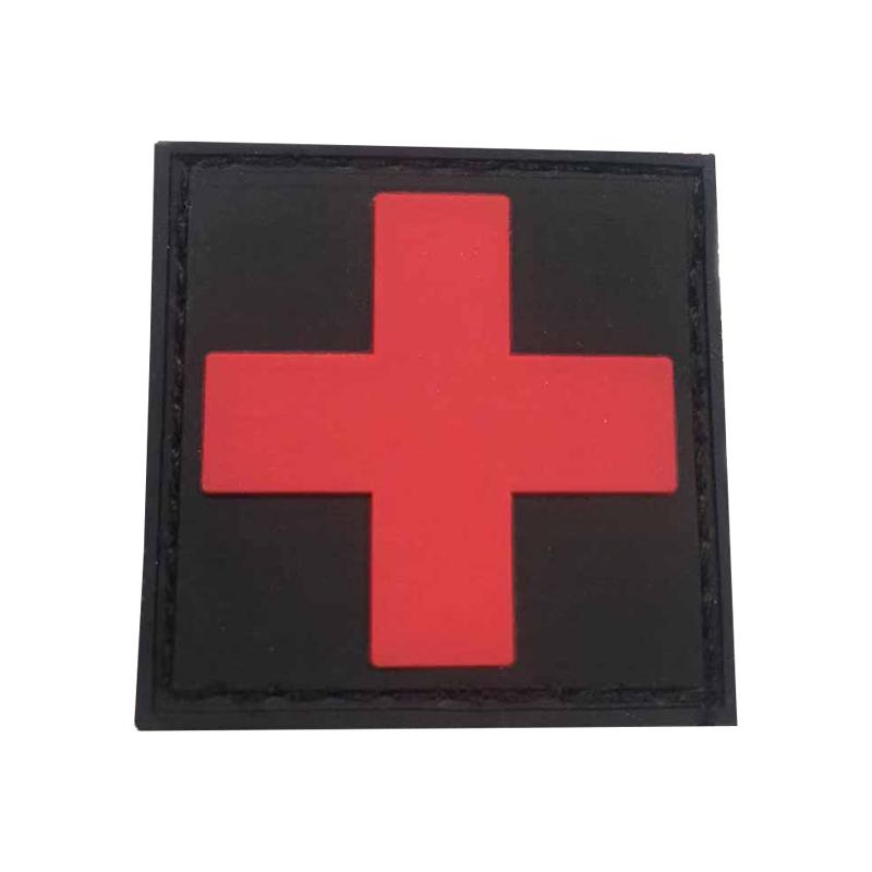 Red Cross on Black Background Patch 2" x 2"